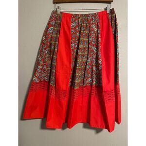 Vintage Carefree Fashions Womens Skirt Large Red Patchwork Paisley Pull On Boho